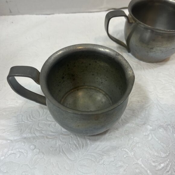 VTG Pewter Creamer and Sugar Bowl L.Bamberger & Co Mini 3"x2.25" - Picture 11 of 15